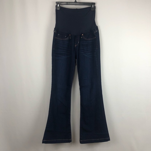 Gap Maternity Long & Lean Jeans 26 Women's Stretch Curvy Fit Flare Dark Wash - Picture 3 of 10